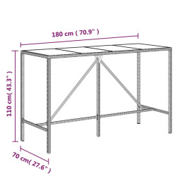 Table de bar et dessus en verre noir 180x70x110 cm poly rotin