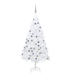 Arbre de Noël artificiel avec LED et boules Blanc 180 cm PVC