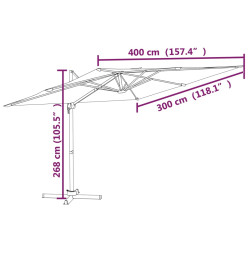 Parasol déporté avec mât en aluminium Bleu azuré 400x300 cm