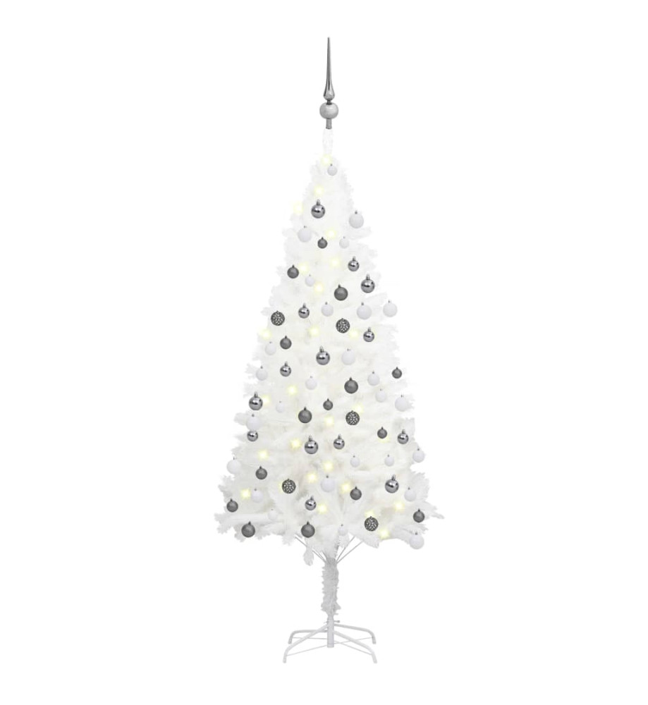 Arbre de Noël artificiel avec LED et boules Blanc 120 cm