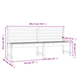 Banc de jardin blanc 201,5 cm bois massif de pin