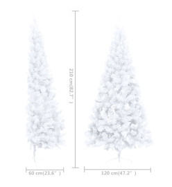 Demi-arbre de Noël artificiel avec LED et boules Blanc 210 cm