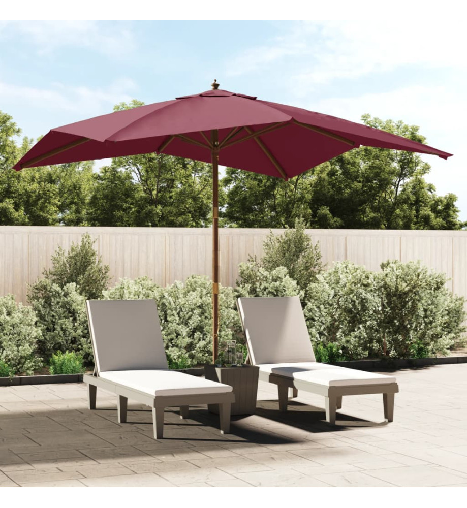 Parasol de jardin avec mât en bois rouge bordeaux 300x300x273cm