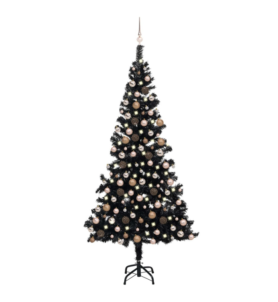 Arbre de Noël artificiel avec LED et boules Noir 240 cm PVC