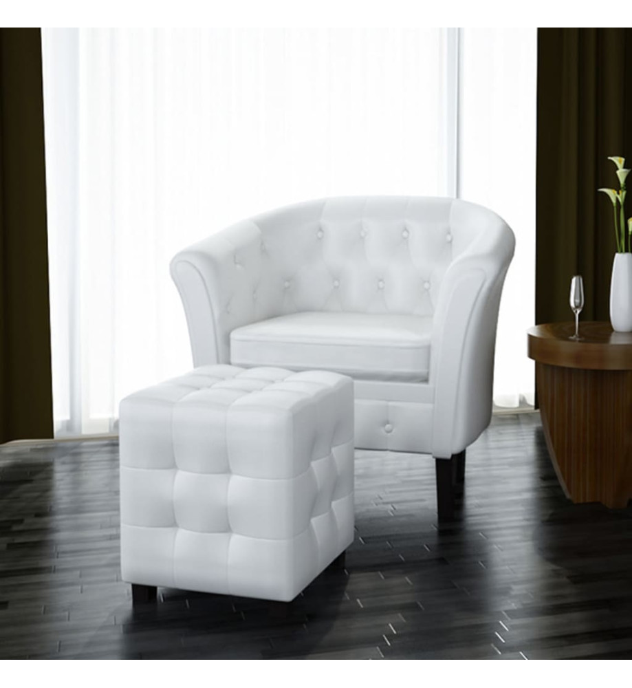 Fauteuil avec repose-pied Blanc Similicuir