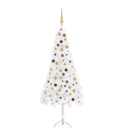 Arbre de Noël artificiel d'angle LED et boules Blanc 210 cm PVC