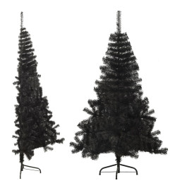 Demi sapin de Noël artificiel avec support Noir 150 cm PVC