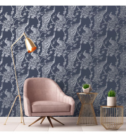 DUTCH WALLCOVERINGS Papier peint Paon Bleu marine et argenté