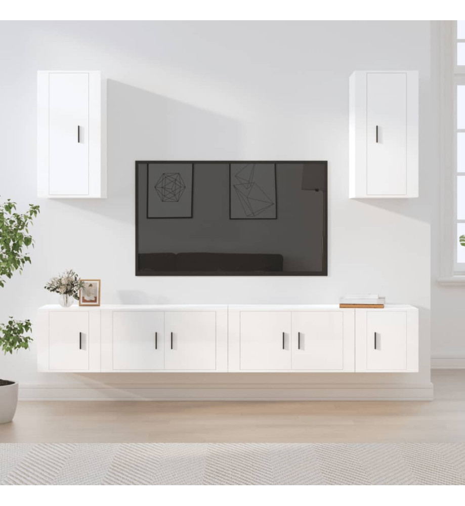 Ensemble de meubles TV 6 pcs Blanc brillant Bois d'ingénierie