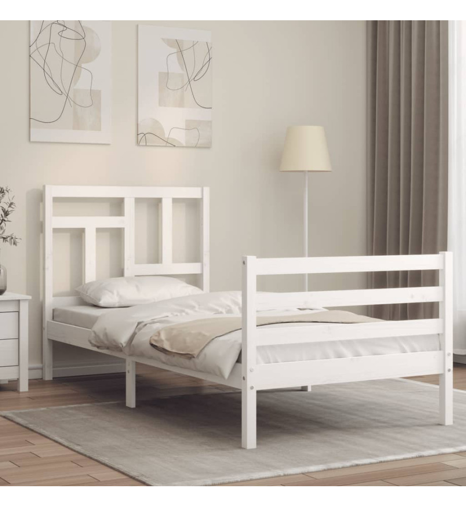Cadre de lit avec tête de lit blanc 90x200 cm bois massif Cadre de lit avec tête de lit blanc 90x200 cm bois massif