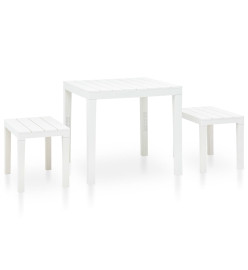 Table de jardin avec 2 bancs Plastique Blanc