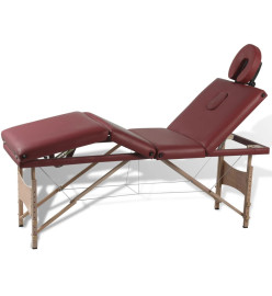 Table pliable de massage Rouge 4 zones avec cadre en bois