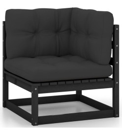 Salon de jardin 9 pcs avec coussins noir bois de pin massif