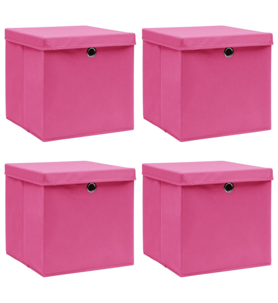 Boîtes de rangement avec couvercles 4 pcs Rose 32x32x32cm Tissu