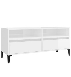 Meuble TV blanc brillant 100x34,5x44,5 cm bois d'ingénierie