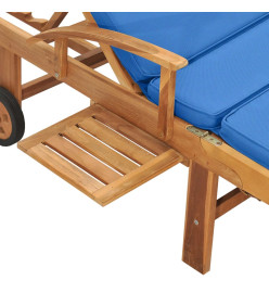 Chaise longue avec coussin Bois de teck solide Bleu