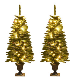 Arbres de Noël artificiels 2 pcs et couronne, guirlande et LED