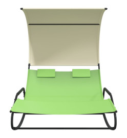 Chaise longue double à bascule avec auvent Vert et crème