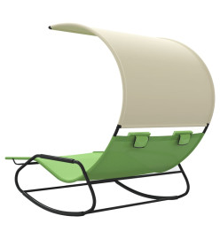 Chaise longue double à bascule avec auvent Vert et crème