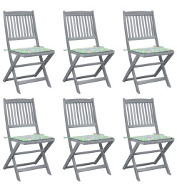 Chaises pliables d'extérieur 6 pcs avec coussins Bois d'acacia