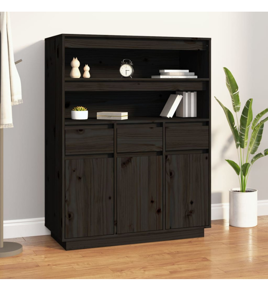 Buffet haut Noir 89x40x116,5 cm Bois massif de pin