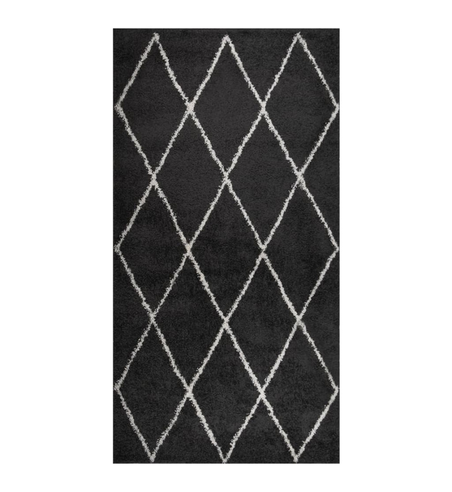 Tapis shaggy à poils longs Crème et anthracite 80x150 cm