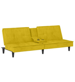 Canapé-lit avec porte-gobelets jaune velours