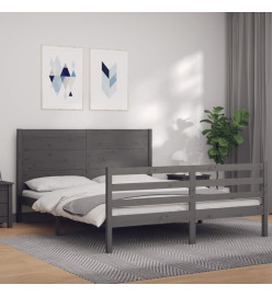 Cadre de lit avec tête de lit gris King Size bois massif