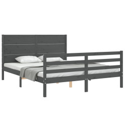 Cadre de lit avec tête de lit gris King Size bois massif