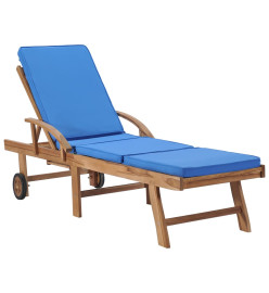 Chaises longues avec coussins 2 pcs Bois de teck solide Bleu