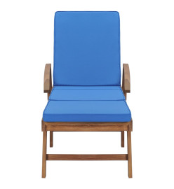 Chaises longues avec coussins 2 pcs Bois de teck solide Bleu