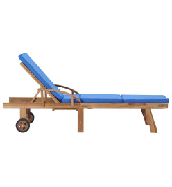 Chaises longues avec coussins 2 pcs Bois de teck solide Bleu