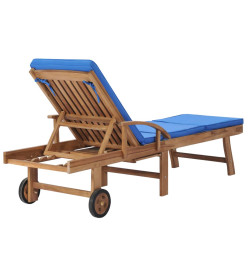 Chaises longues avec coussins 2 pcs Bois de teck solide Bleu