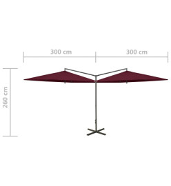 Parasol double avec mât en acier Rouge bordeaux 600 cm