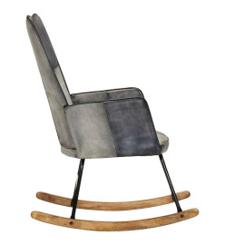 Chaise à bascule Gris Cuir véritable et toile