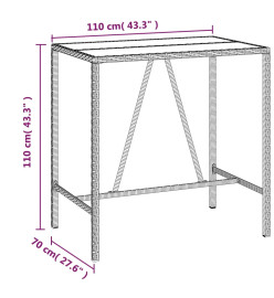 Table de bar et dessus en verre marron 110x70x110 cm poly rotin