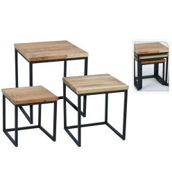 H&S Collection Ensemble de tables d'appoint 3 pcs Teck