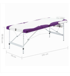 Table de massage pliable 3 zones Aluminium Blanc et violet