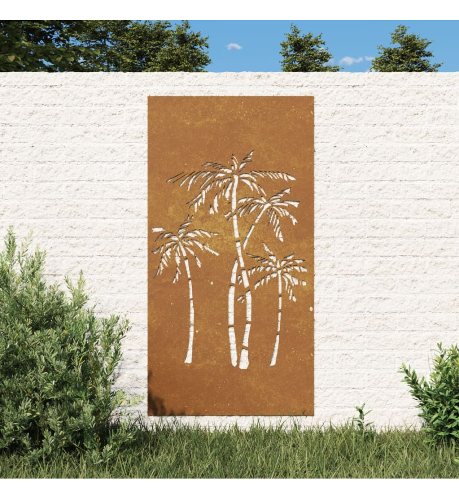 Décoration murale jardin 105x55 cm acier corten design palmier