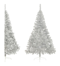 Demi sapin de Noël artificiel avec support Argenté 180 cm PVC