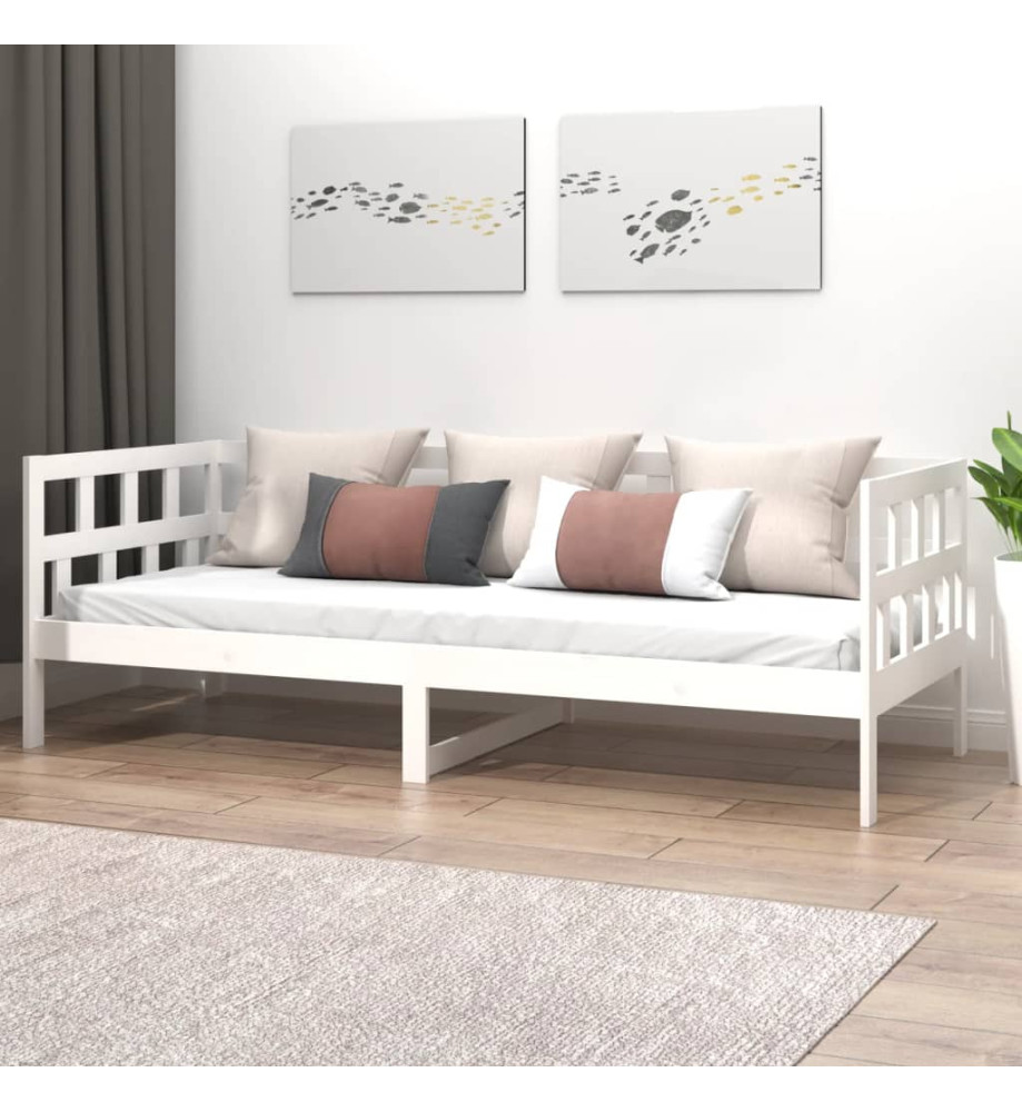 Lit de jour blanc bois de pin massif 90x200 cm Lit de jour blanc bois de pin massif 90x200 cm