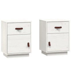 Tables de chevet 2 pcs Blanc 40x34x55 cm Bois de pin massif