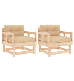 Chaises de jardin avec coussins lot de 2 bois de pin massif