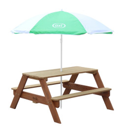 Axi House Table Picnic Nick Brun avec Parasol Vert Blanc