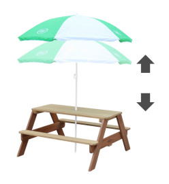 Axi House Table Picnic Nick Brun avec Parasol Vert Blanc