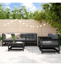 Salon de jardin 6 pcs avec coussins noir bois massif