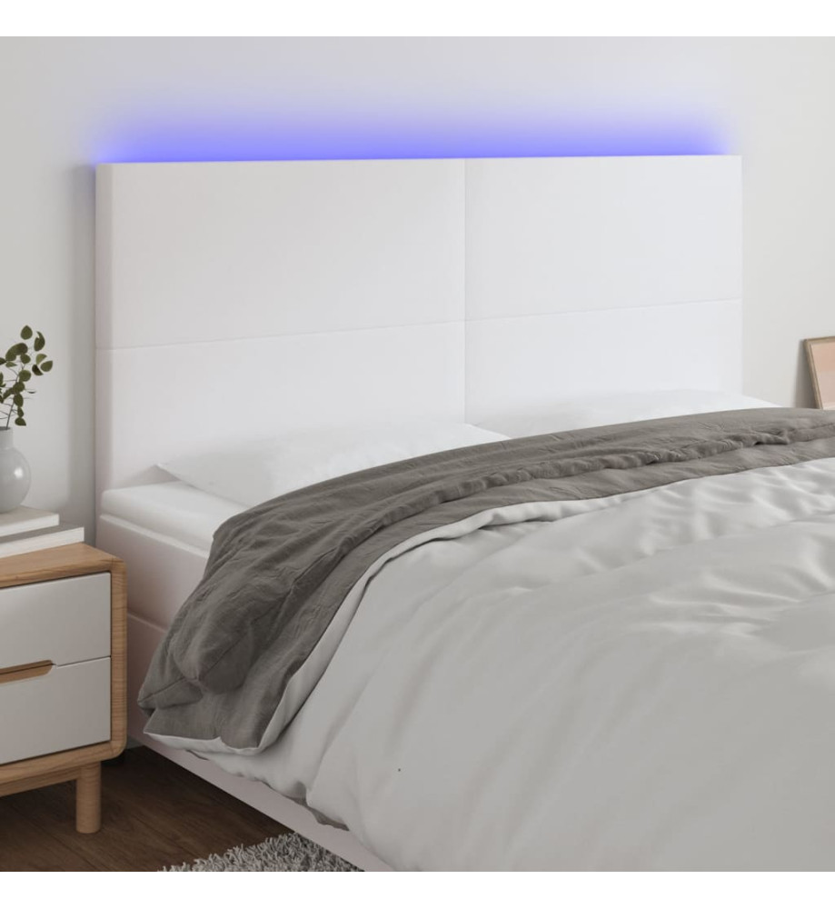 Tête de lit à LED Blanc 200x5x118/128 cm Similicuir Tête de lit à LED Blanc 200x5x118/128 cm Similicuir