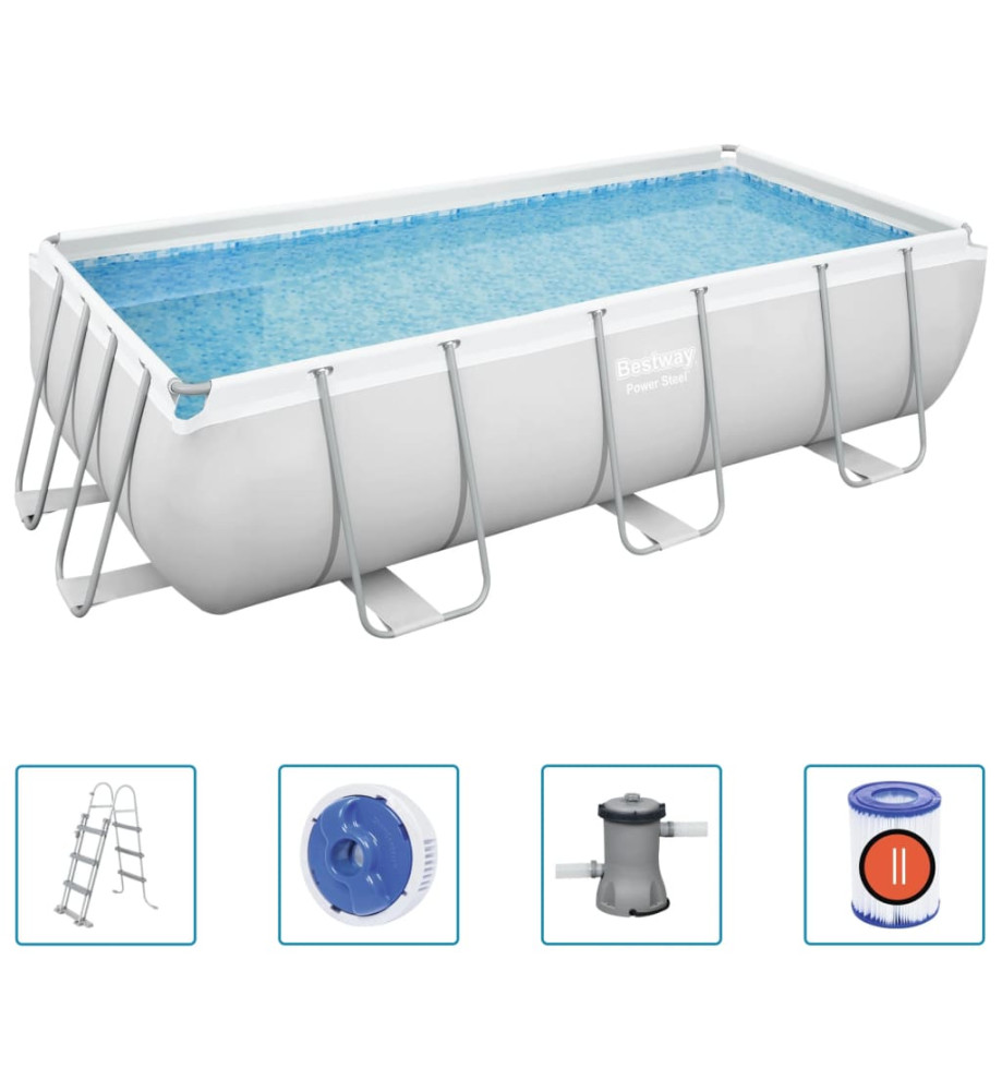 Bestway Ensemble de piscine rectangulaire Power Steel 404x201x100 cm