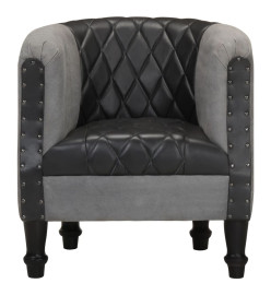 Fauteuil Noir Cuir véritable et bois de manguier massif