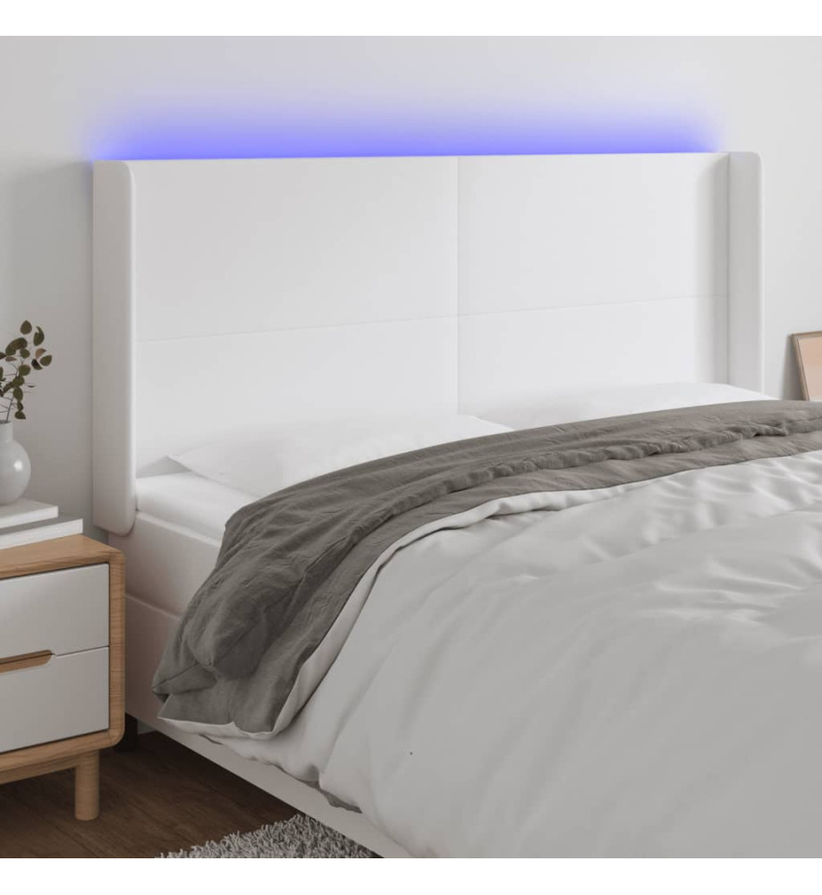 Tête de lit à LED Blanc 203x16x118/128 cm Similicuir Tête de lit à LED Blanc 203x16x118/128 cm Similicuir